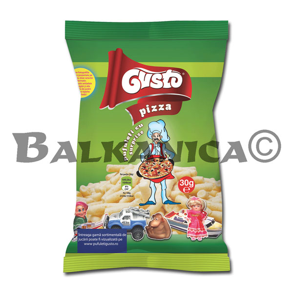 30 G CORN PUFFS PIZZA TASTE AND SURPRISE GUSTO