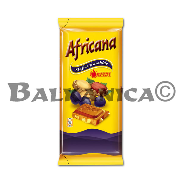 90 G TABLETTE DE CHOCOLAT ARACHIDES ET RAISINS SECS AFRICANA
