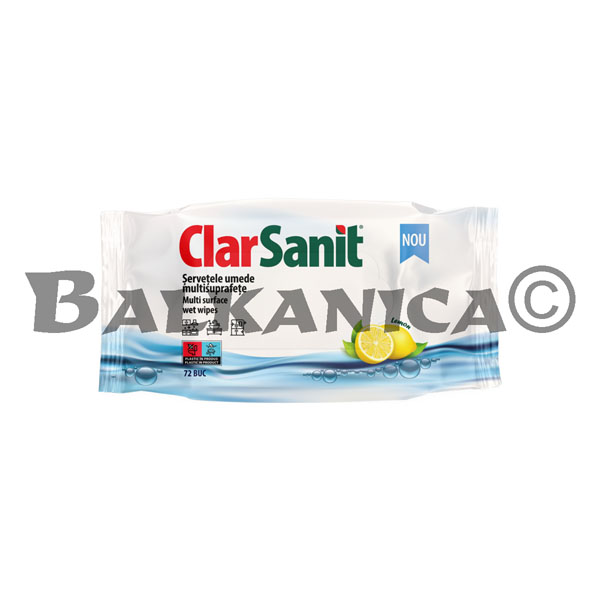 72 BUC SERVETELE UMEDE MULTISUPRAFETE LEMON CLARSANIT 72 BUC SERVETELE UMEDE MULTISUPRAFETE LEMON CLARSANIT